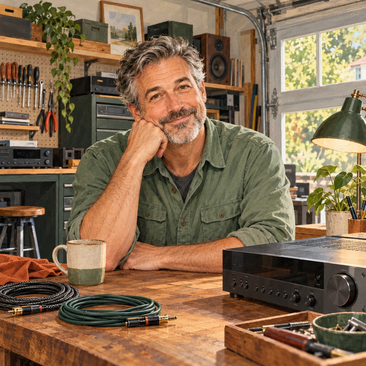 Garage Guy column illustration at a tidy workbench.