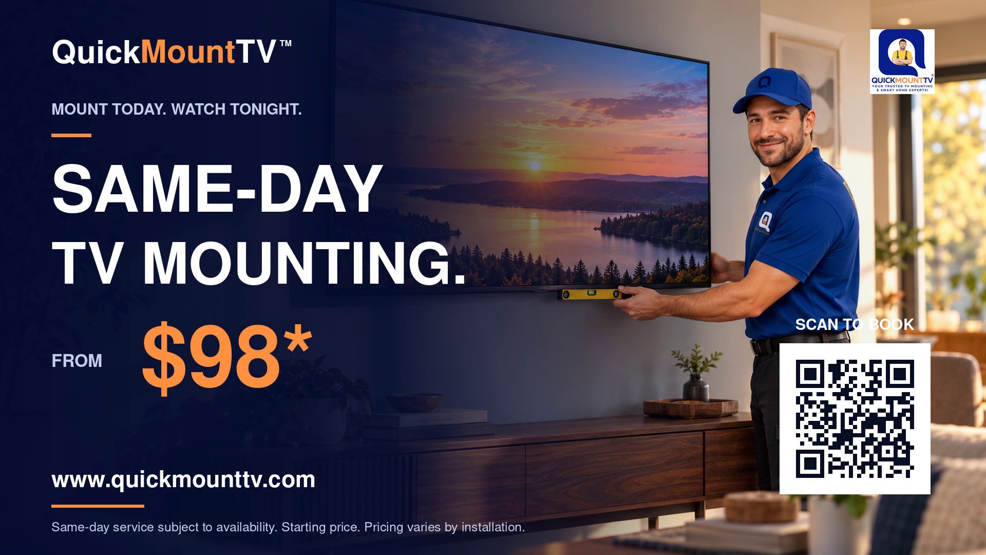QuickMountTV installation advertisement.